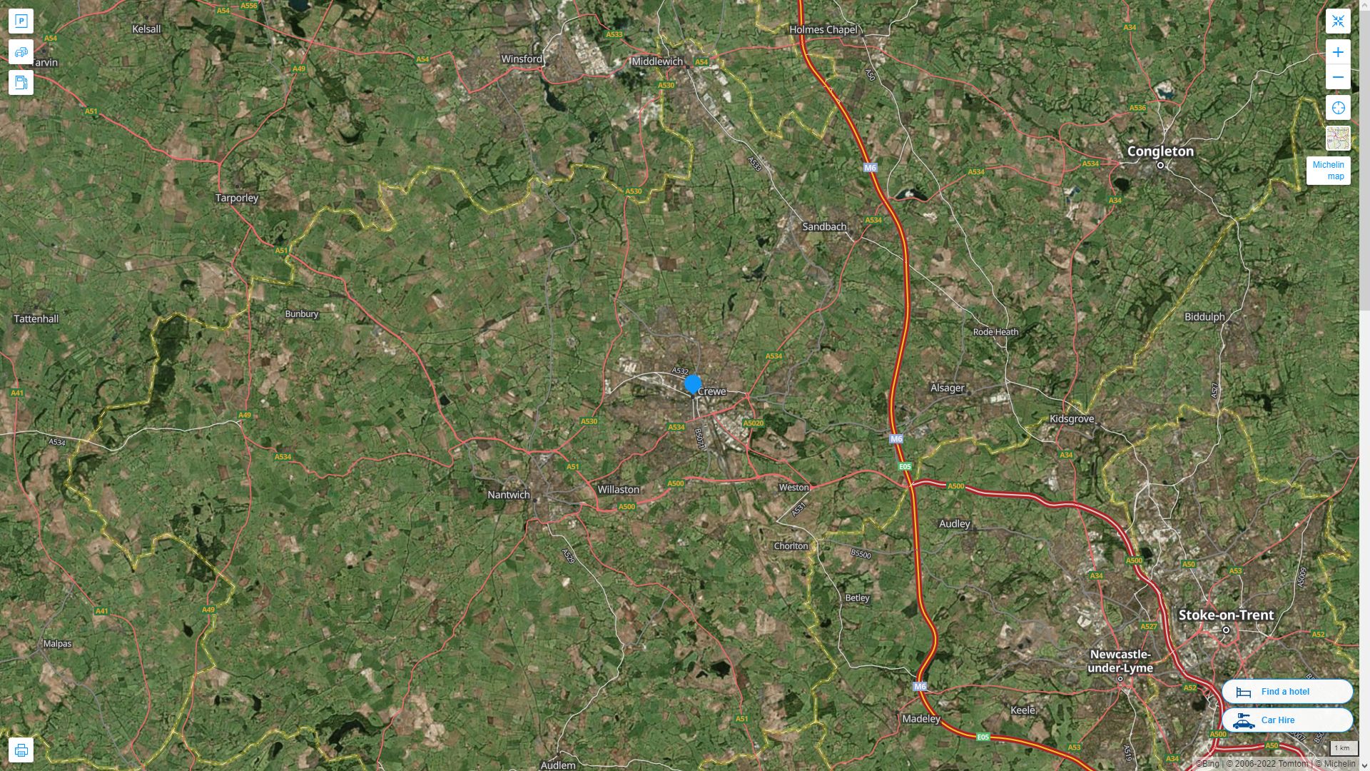 Crewe Highway and Road Map with Satellite View